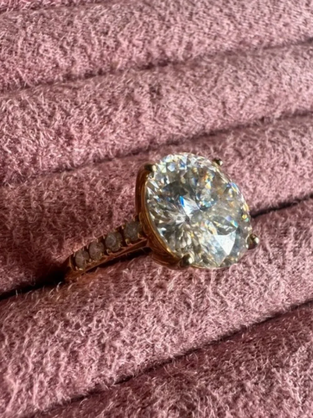 Glam Solitaire Moissanite Pavé Band Ring Gold over 925 Silver Sz 8